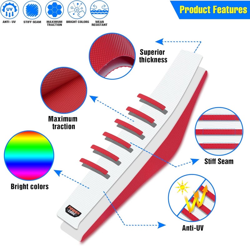 MCHMFG Universal Ribbed Dirt Bike Seat Cover - Gripper Soft Seat Cover for Most Dirt Pit Bike Motorcycle (Red-White) - Image 2